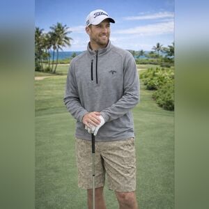 Peter Millar Tan Flat Front Tropical Print Spring Shorts Size 34